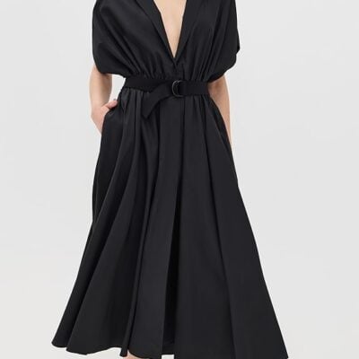 Belted Flared Midi Shirt Dress
