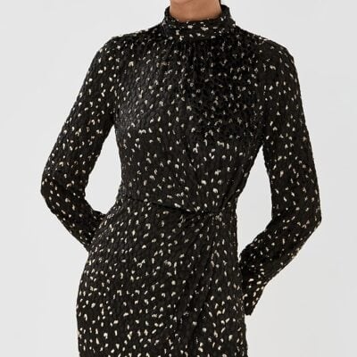 Daphne Long Sleeve Draped Mock Neck Mini Dress