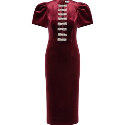 Edwiena Puff Sleeve Bow Midi Dress