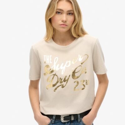 Luxe Metallic Logo Relaxed Tee | Off Grey