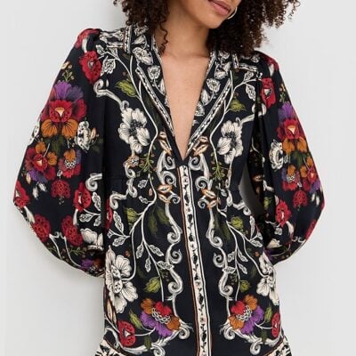 Rococo Flowers Black Mini Dress