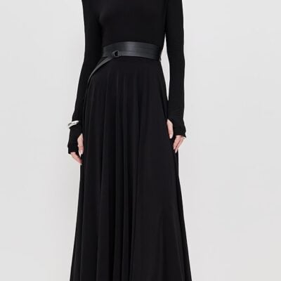 Shoulder Pad Turtle Flared Dress