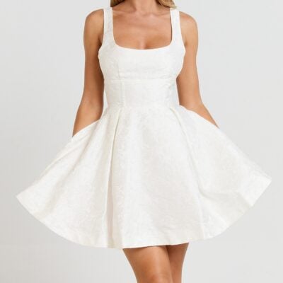 Stephane Mini Dress - Corset Scoop Neck Fit and Flare Dress in Ivory