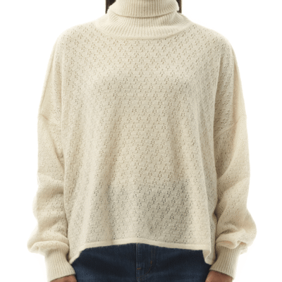 Chloe Fluffy Pointelle Sweater in Iconic Milk White / Xs