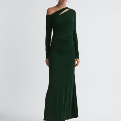 Reiss Green Delphine Off-The-Shoulder Cut-Out Maxi Dress
