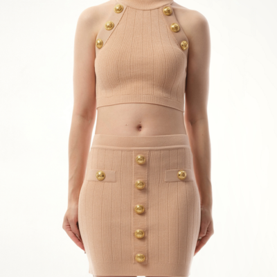 Balmain 6 Button Halterneck Knit Cropped Top