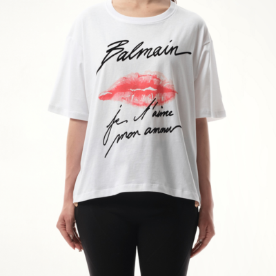 Balmain Kiss Print T-shirt in White/black/red White / Xs