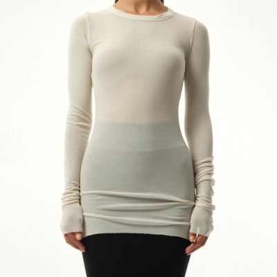 Rick Owens Rib Long Sleeve T-shirt in Dinge White / 38
