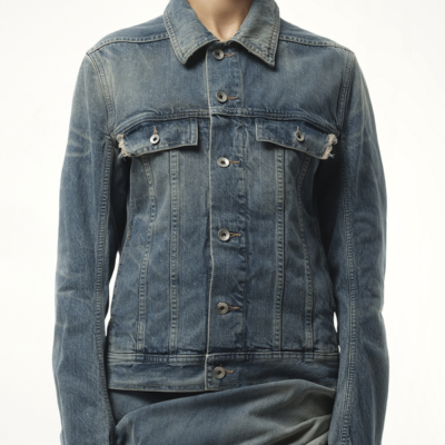 Rick Owens Drkshdw Trucker Denim Jacket in Washed Indigo Blue / S