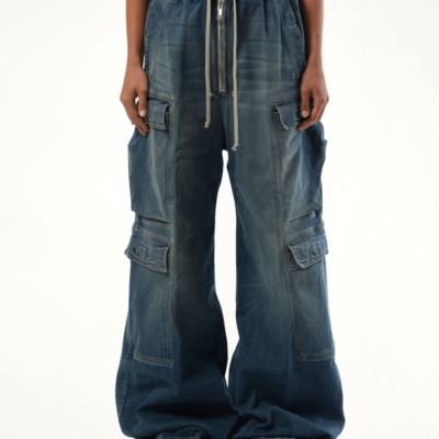 Rick Owens Drkshdw Denim Double Cargo Jumbo Belas in Washed Indigo Blue / Xs