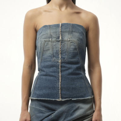Rick Owens Drkshdw Bustier Top in Washed Indigo Blue / M
