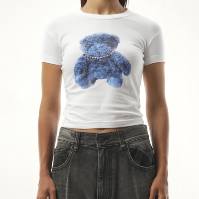 We11done Studded Bear Cropped T-shirt in White / S