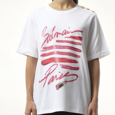3 Btn Balmain Lipstick Print T-shirt in White / Xs