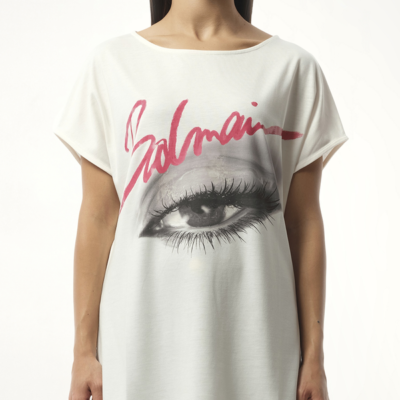 Boatneck Balmain Eye Print Top in White / Xs