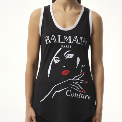 Balmain Beauty Print Jersey & Muslin Top in Black / Xs