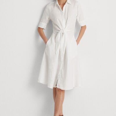 Lauren Ralph Lauren White Wakana Linen Shirt Dress