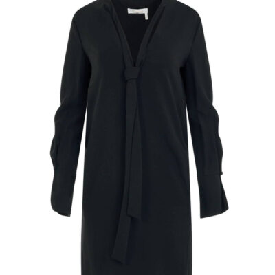 Chloe Neck Tie Shift Black Dress in / 34