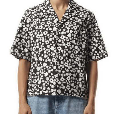 Marni Flower Print Short Sleeve Shirt in Black / 42