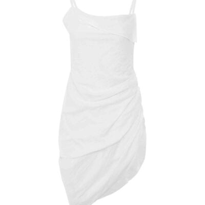 Jacquemus Saudade Asymmetric Draped Mini Dress in White / 34