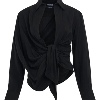 Jacquemus Bahia Tied Sash Shirt in Black / 34