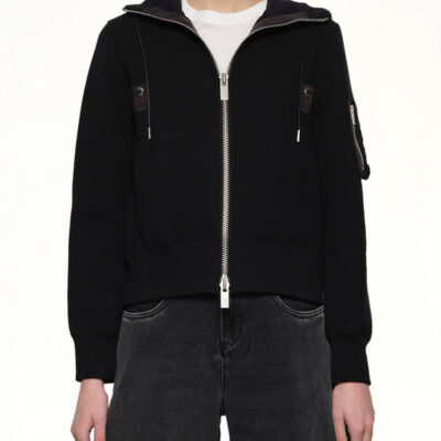 Sacai Sponge Sweat Nylon Twill Hoodie in Black / 1
