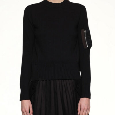 Sacai Nylon Twill X Cotton Knit Pullover in Black / 1