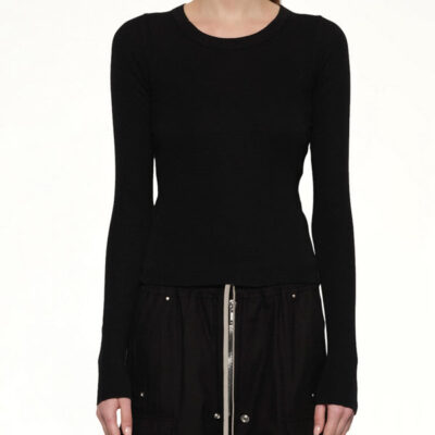 Rick Owens Cropped Rib Long Sleeve T in Black / 38