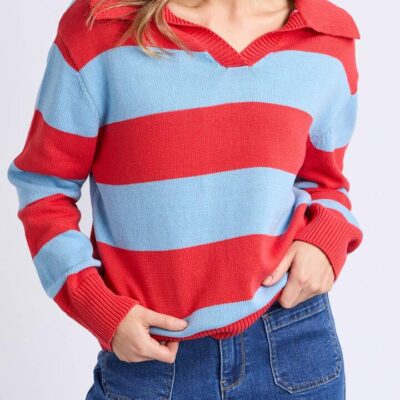Elm Striped Knit Polo — Red Stripe