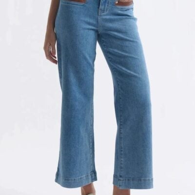 Kireina Freya Leather Pocket Jean — 70s Blue