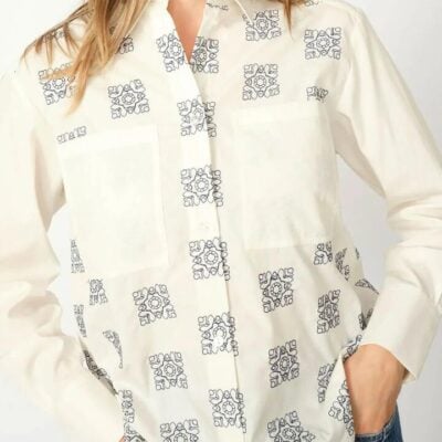 Mos Mosh Weina Geo Embroided Shirt — White