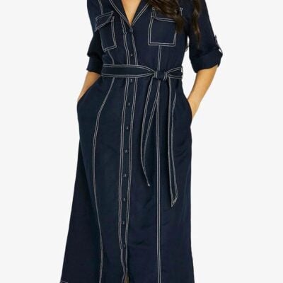 Jump Contrast Stitch Tie Dress — Navy a