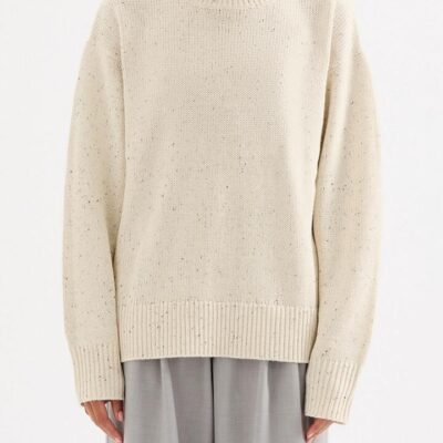 Nude Lucy Womens Lander Turtleneck Knit Jumper Cotton Blend Speckle Yarn Cream Ribbed Size M