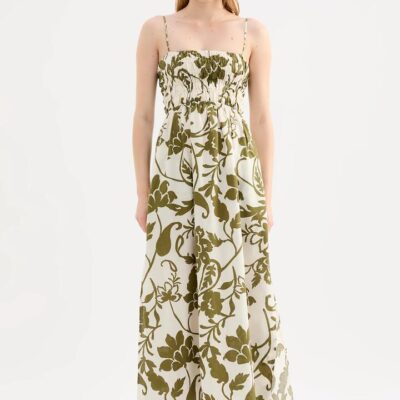 Nude Lucy Dahlia Maxi Dress Linen Print