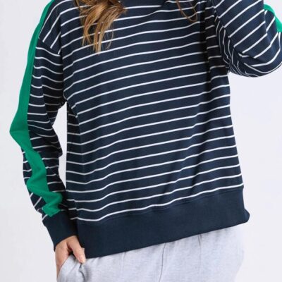 Elm Stripe Sloane Crew — Navy White Stripe