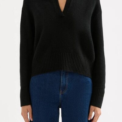 Nude Lucy Kinsley Rugby Knit Sweater Premium Fluffy Yarn Black