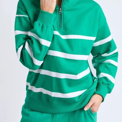 Elm Lane Zip Crew — Green White