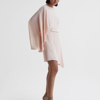 Reiss Nude Christy Cape Sleeve Asymmetric Mini Dress