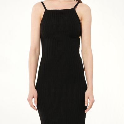 Balmain Side Button Strap Dress in Black / 36