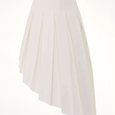 We11done Wool Asymmetrical Pleated Skirt in White / Xs