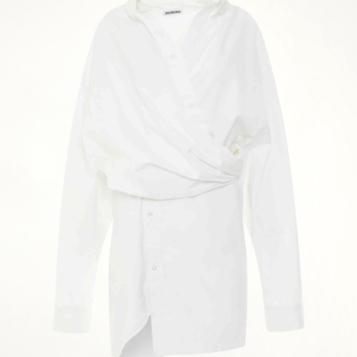 Balenciaga Poplin Wrap Dress in White / 34