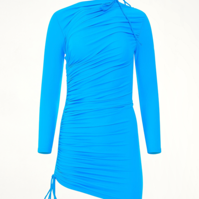 Balenciaga Mini Matte Spandex Dress in Cyan Blue / 34