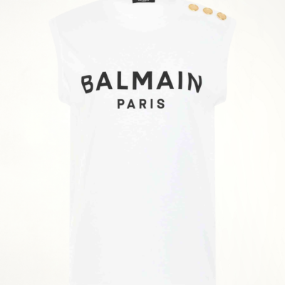 Balmain 3 Buttons Logo Tank Top in White / Xs