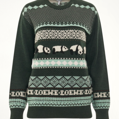 Loewe Suna Fujita Panda Knit Sweater in Dark Green/multicolour Green / Xs