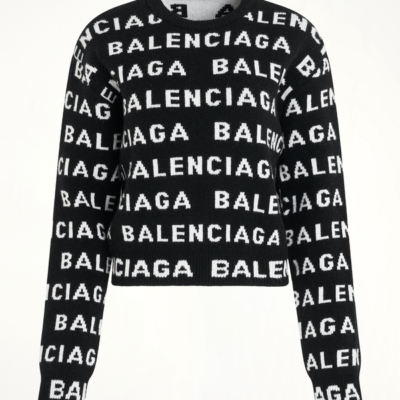 Balenciaga All-Over Logo Cropped Sweater