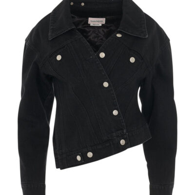 Alexander Mcqueen Twisted Asymmetric Denim Jacket in Black / 38