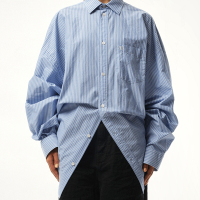 Balenciaga Long Sleeve Knotted Shirt in Blue/white Blue / 34