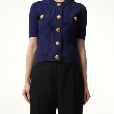 Balmain Buttoned 2 Pockets Vichy Knit Cardigan