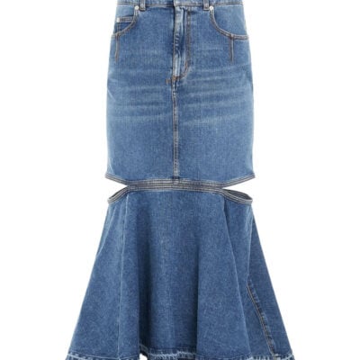 Alexander Mcqueen Slashed MIDI Denim Skirt in Blue Wash / It 40
