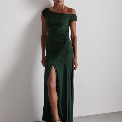 Reiss Green Elliotte Atelier Gathered Crepe-Jersey Maxi Dress