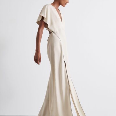 Reiss Ivory Leena Atelier Zipped Maxi Dress with Virgin Wool